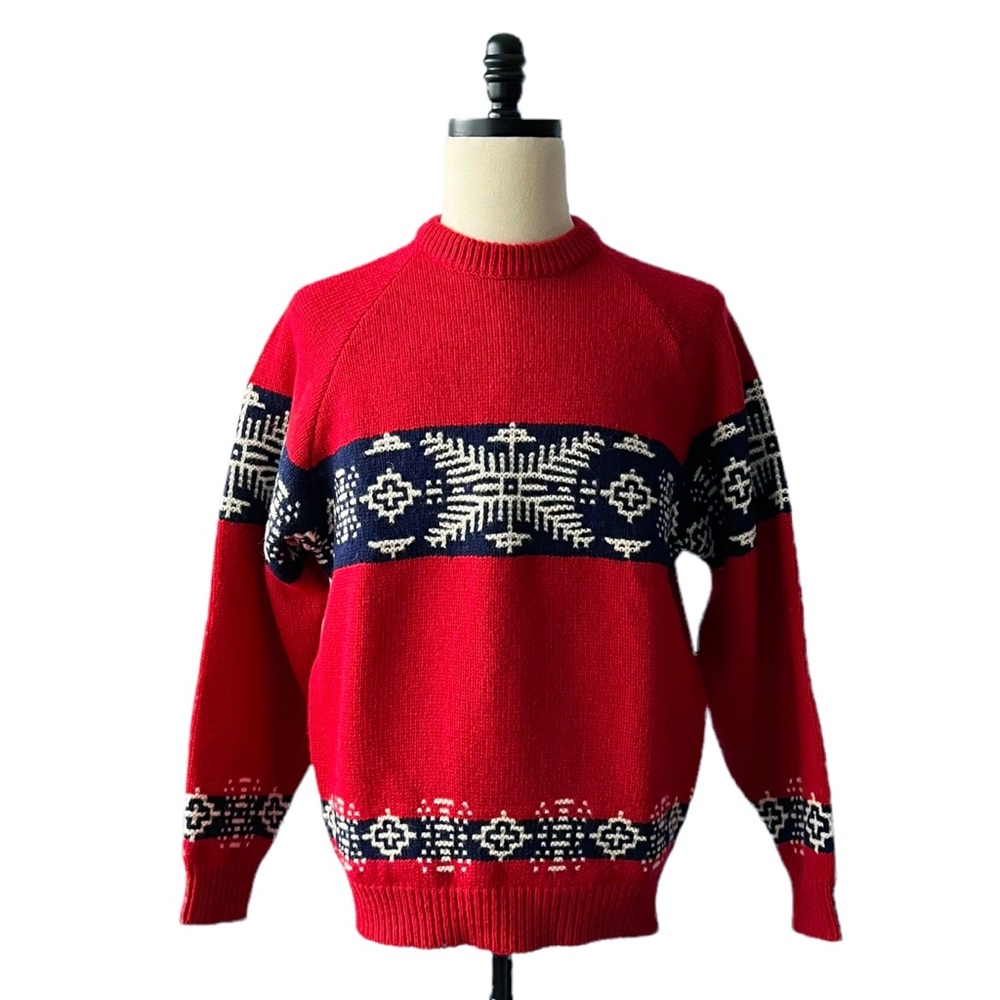 Vintage Shetland Wool Fair Isle Snowflake Sweater | LARGE